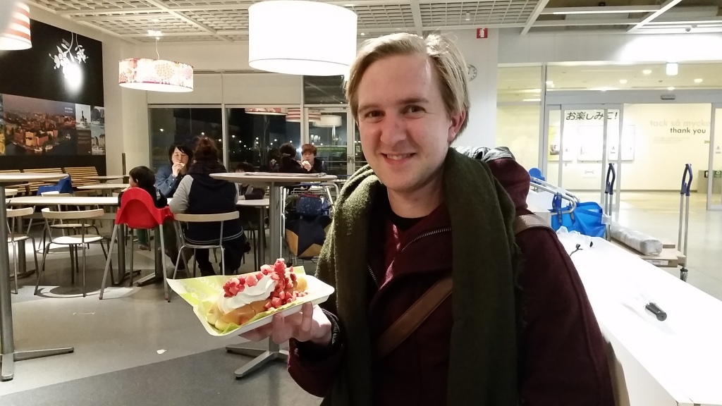 IKEA - Strawberry on icream on a hot dog bun?